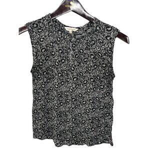 Rebecca Taylor 100% Silk Black White Floral Leaf‎ Print Cap Sleeve Top Blouse 0